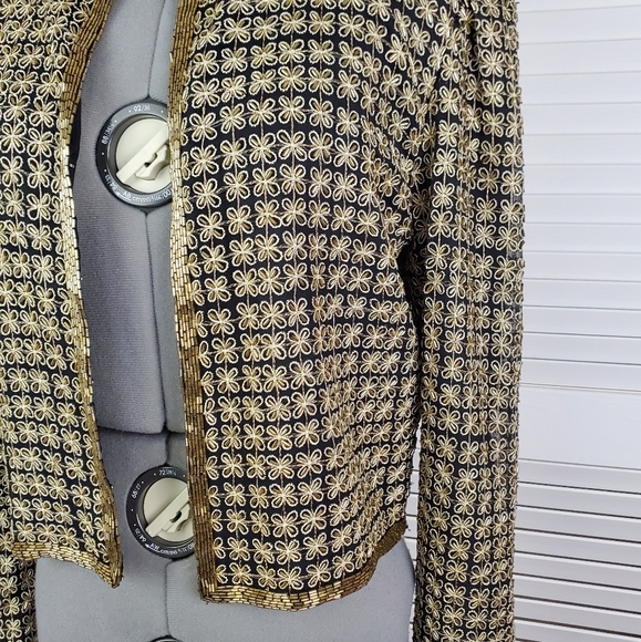 Vtg Laurence Kazar beaded silk party jacket PS - Picture 7 of 13